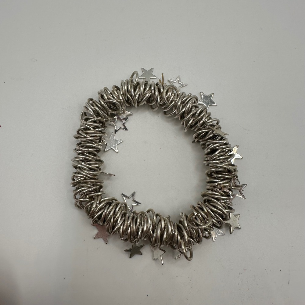 VTG Silver Tone Multi Ring Coil Star Charm Stretch Bracelet Chunky Celestial Y2K
